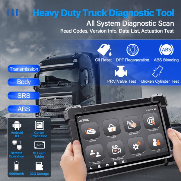 X7 HD - Professional Heavy Duty Truck Scanner and also read codes ,version info, Data list, Actuation test.