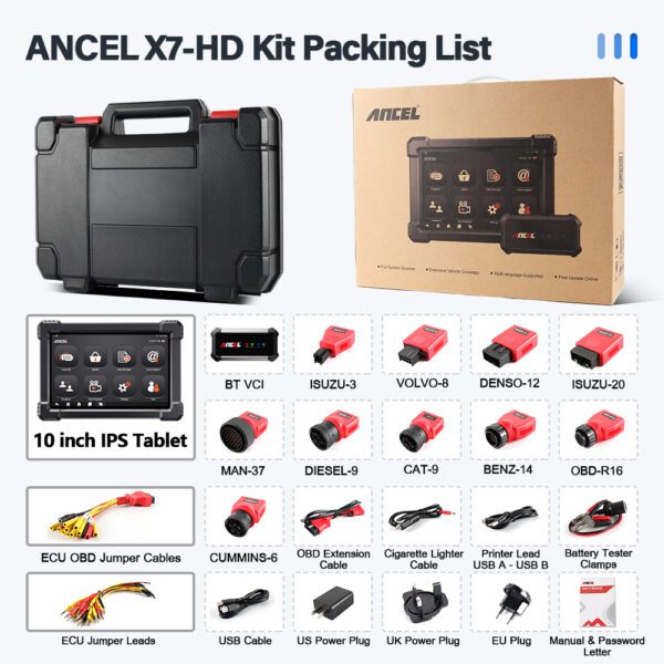 X7 HD - Professional Heavy Duty Truck Scanner ,kit packing list