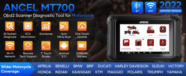 ANCEL MT700 Motorcycle Full System Diagnostic Tool for machinery