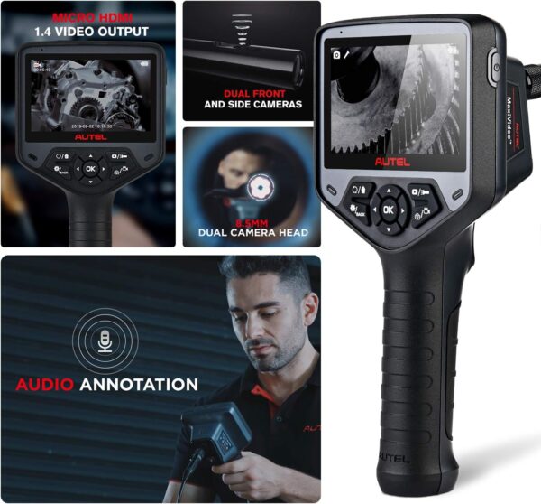 The MaxiVideo MV480, the next generation of digital videoscope, is ideal for inspecting difficult-to-reach areas with its semi-rigid flexible cable and 10-level adjustable LED light.